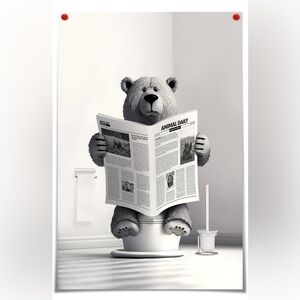 Bear Bathroom Poster, unframed canvas, 16x24